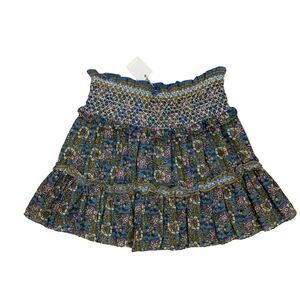 Jennifer & Grace Skirt Womens XL Blue Floral Ruffle Tiered Lined Smocked Waist